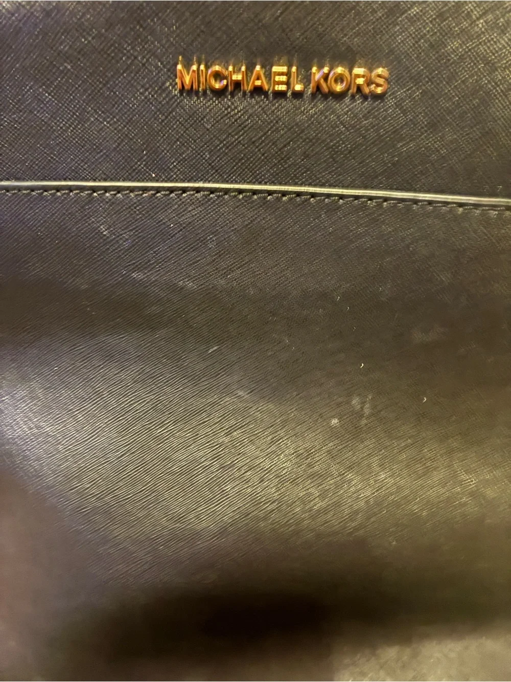 Michael Kors Black Saffiano Leather Dome Backpack with Gold Hardware